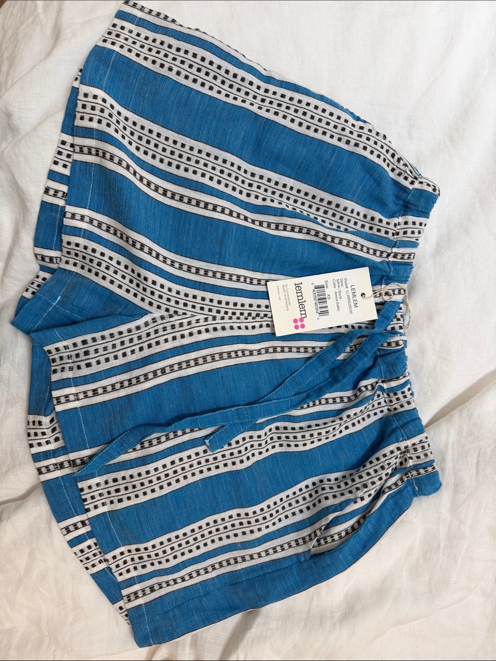 Lemlem Amira Baltic Blue Striped Drawstring Shorts